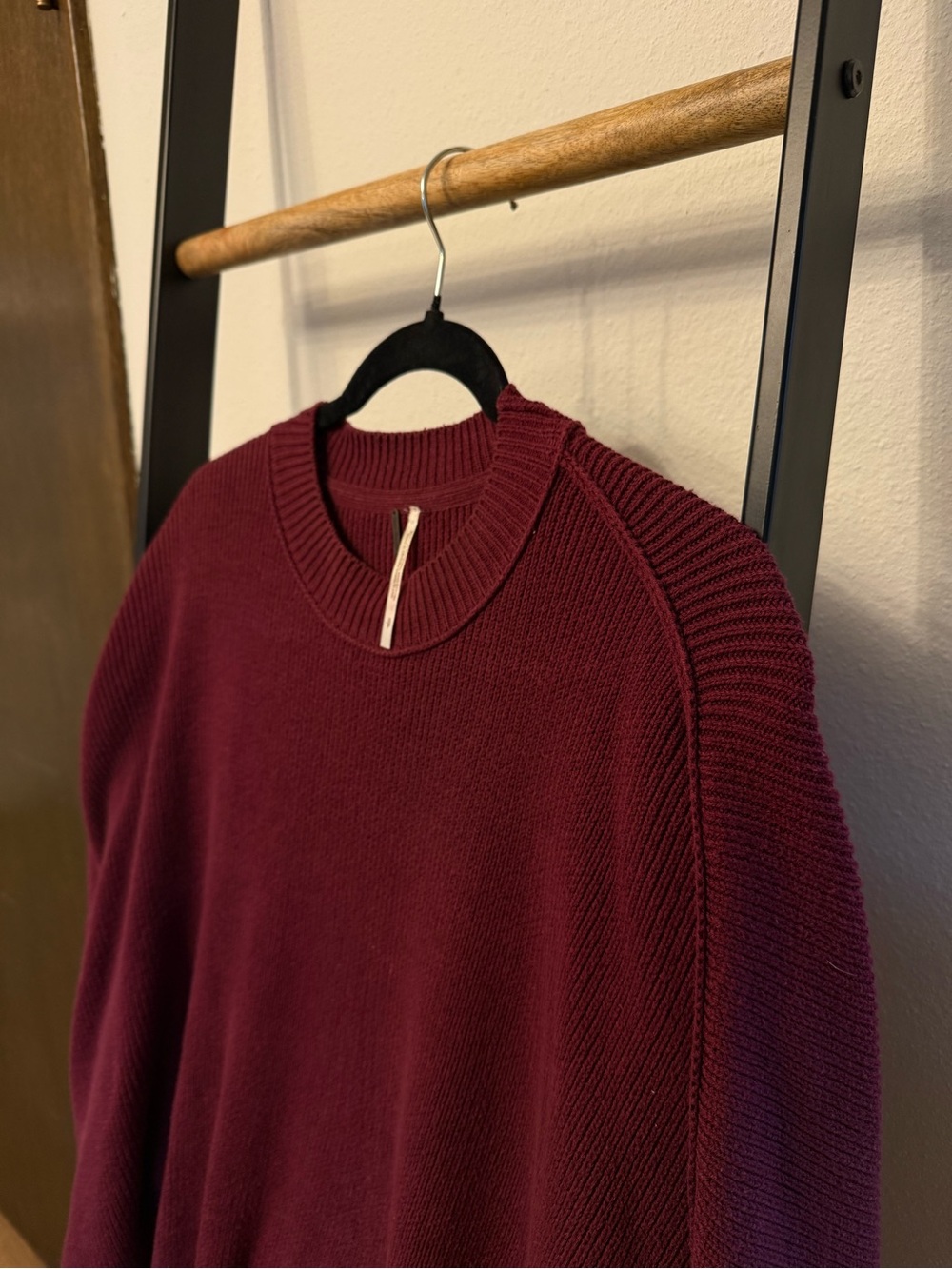 Free People Oversized Crewneck Sweater in Wine - Picture 2 of 6